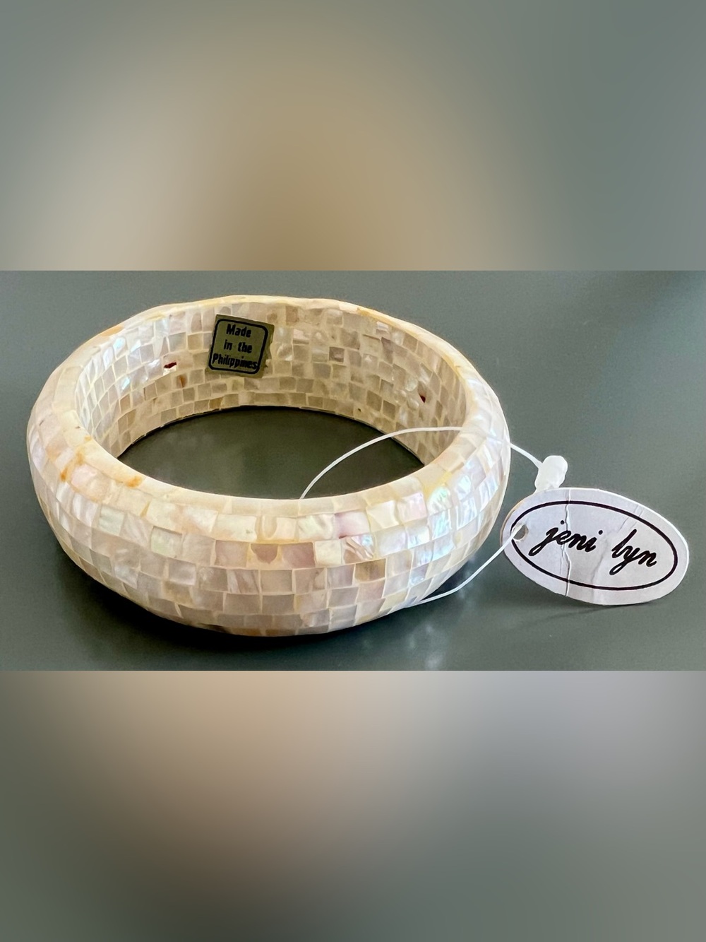 NEW Vintage Mother of Pearl Mosaic Design Iridescent Bangle Bracelet, Jeni Lyn